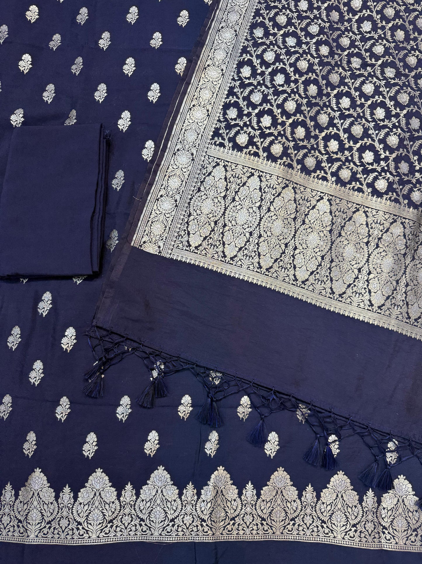 Banarasi semi chiniya silk suit