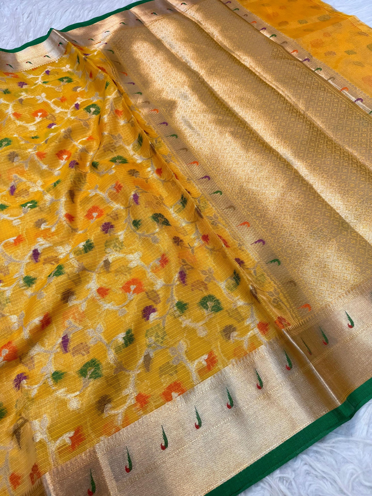 tissue kota allover zari woven floral design meenakari banarasi saree