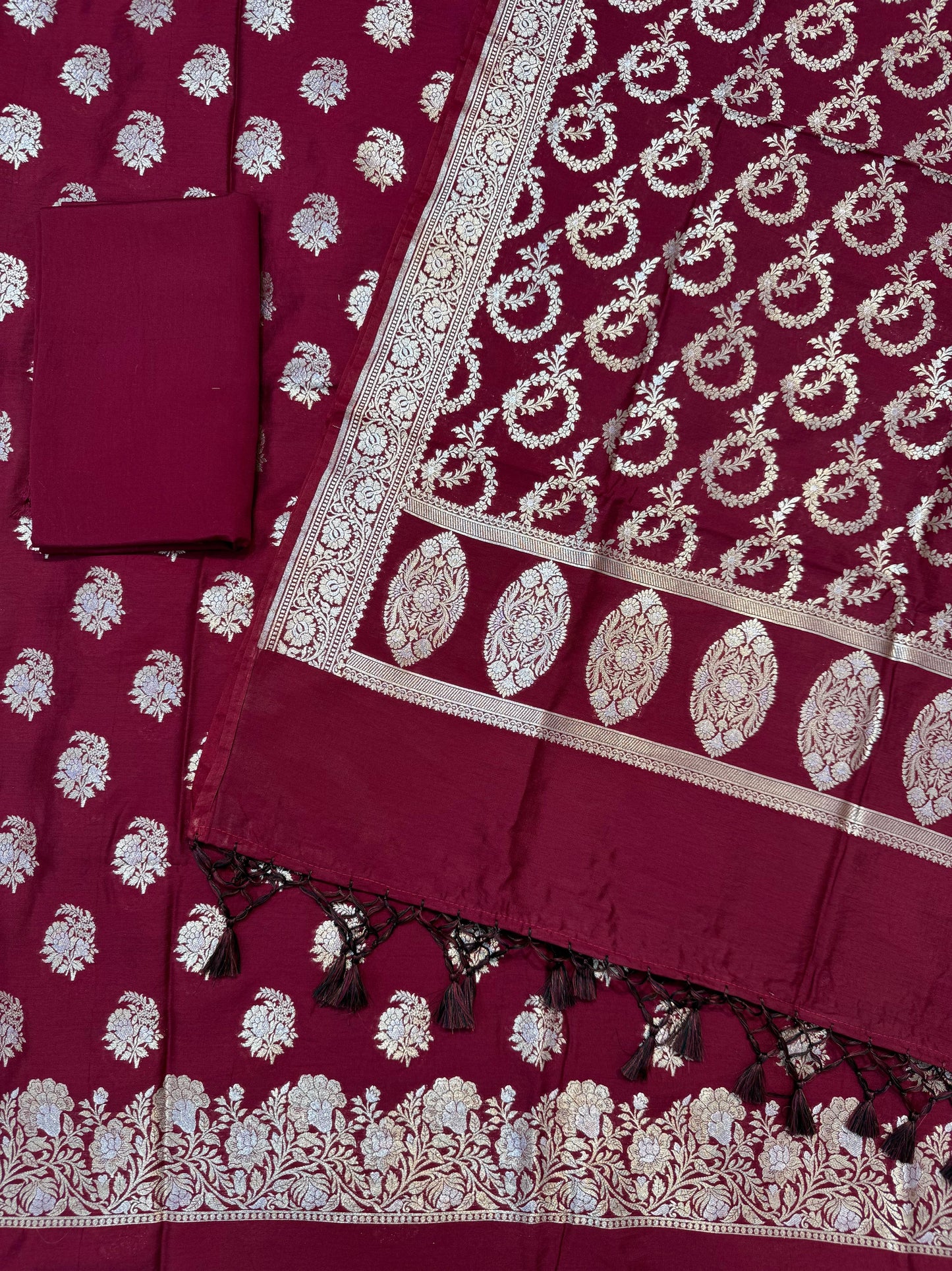 Banarasi semi chiniya silk suit