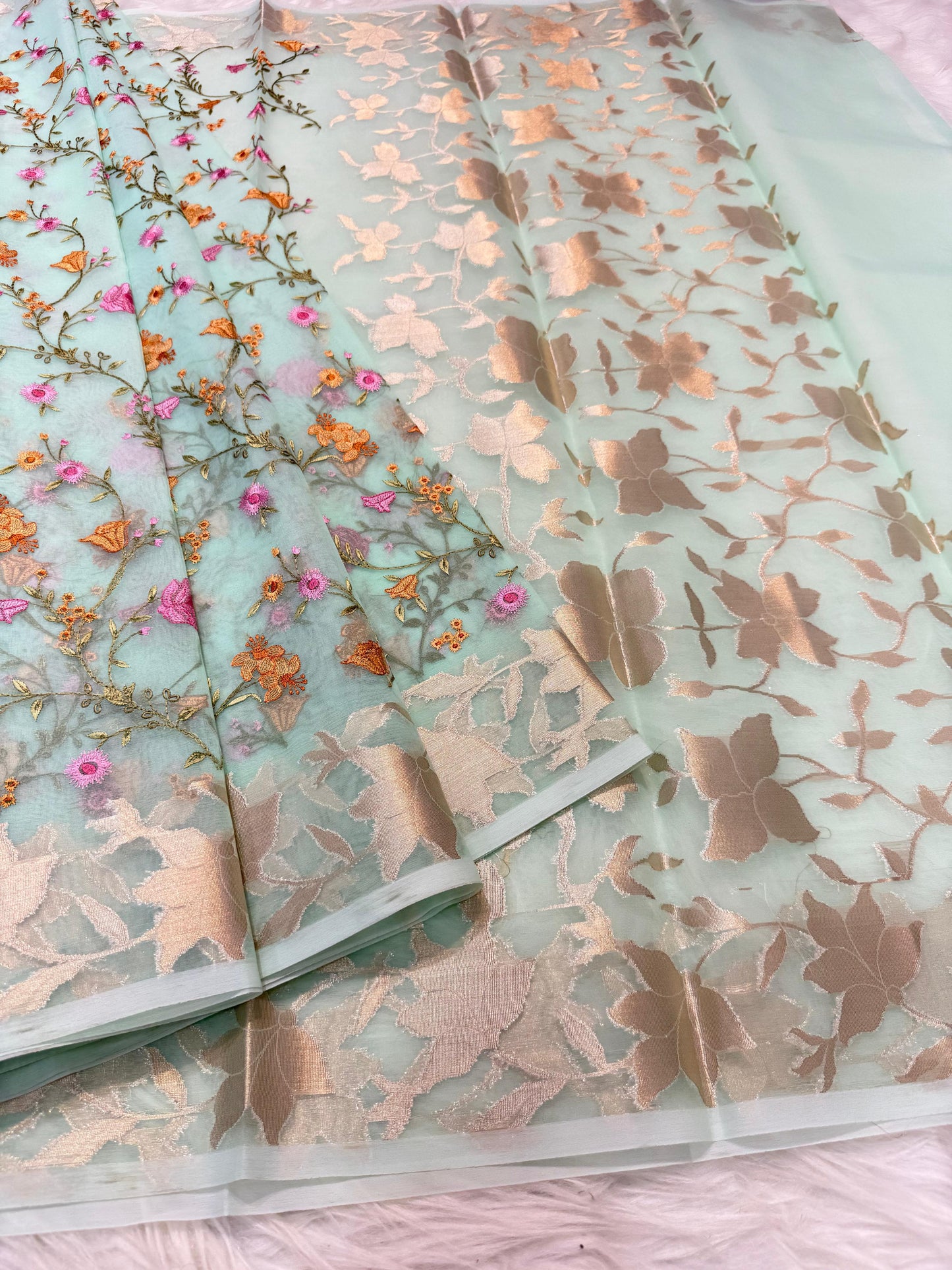 Banarasi kora organza embroidery saree