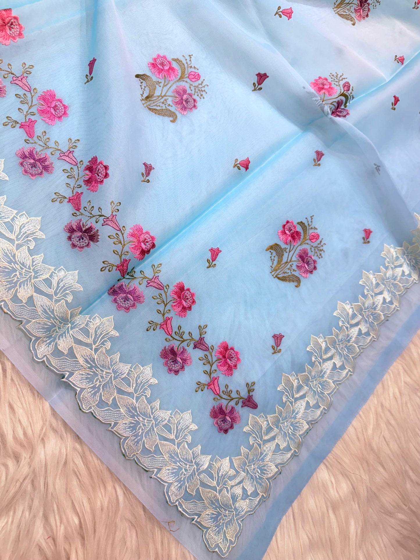Banarasi kora organza embroidery saree