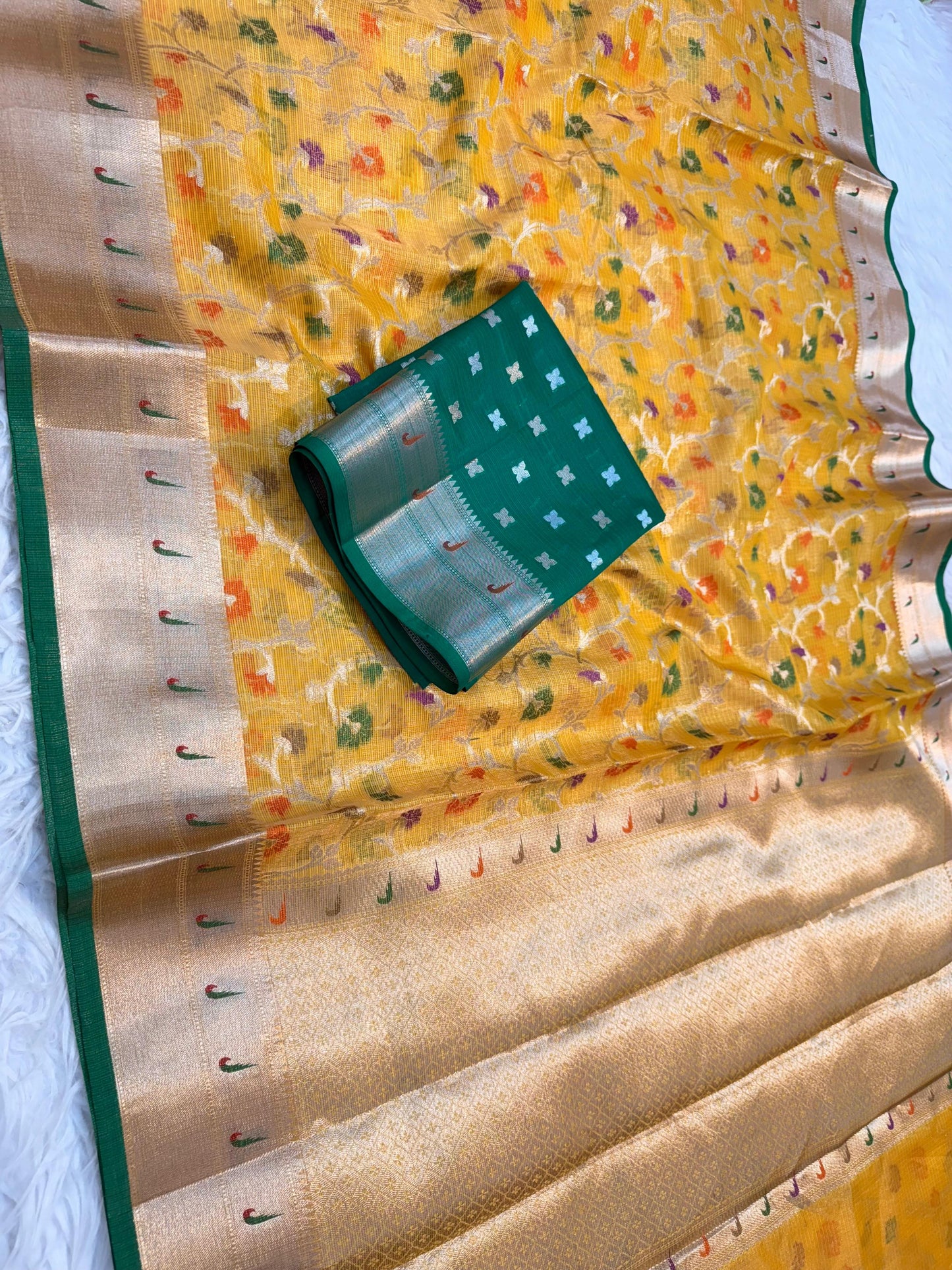 tissue kota allover zari woven floral design meenakari banarasi saree