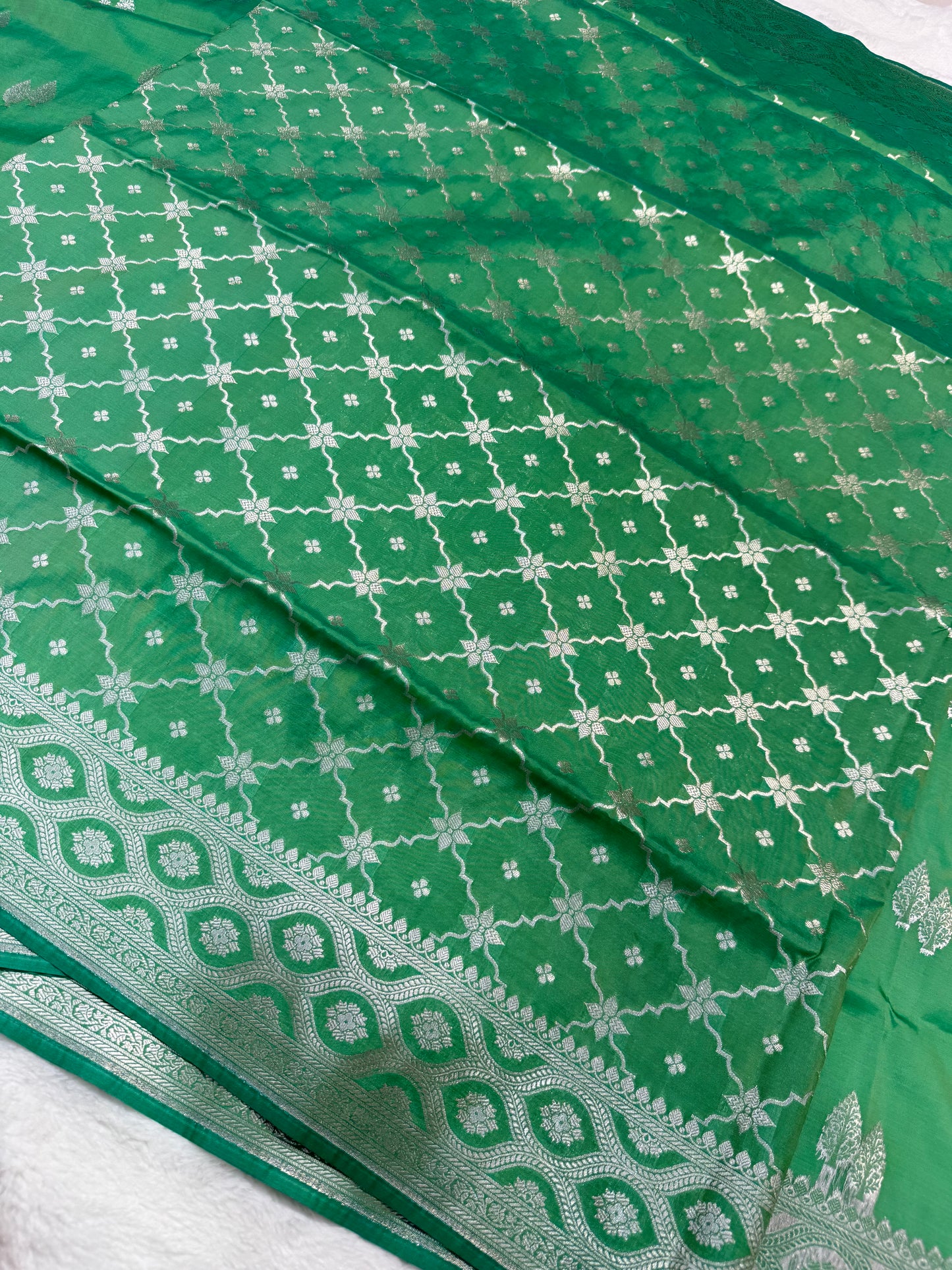 Sea green shade katan Banarasi silk Saree
