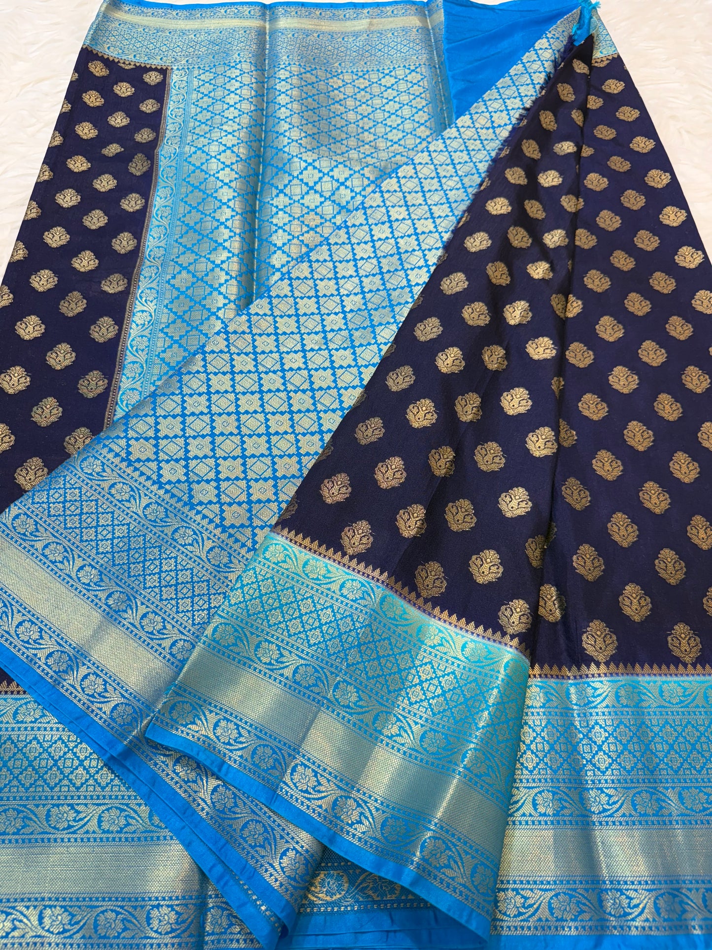 Nevy sea green shade Dupion Silk Banarasi Saree 