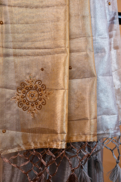 Gold silver tissue half half  tissue designer hand work Banarasi saree