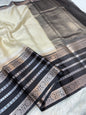 Off white black warm silk premium Banarasi saree