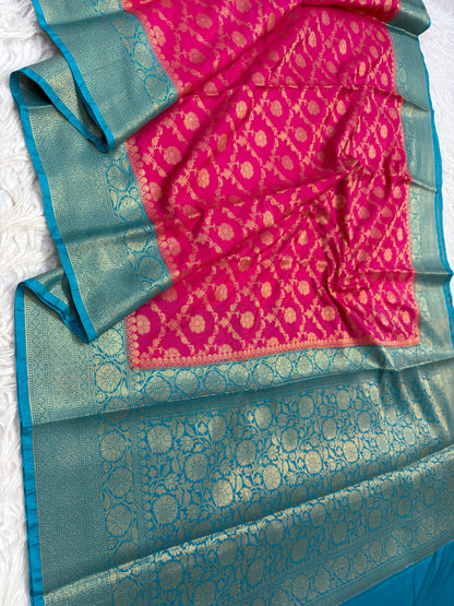 Royal pink firozi shade  Dupion Silk premium Banarasi Saree