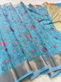 Sky blue shade kota  embroidery Banarasi saree