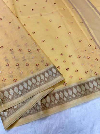 Yellow shade kota designer embroidery Banarasi saree