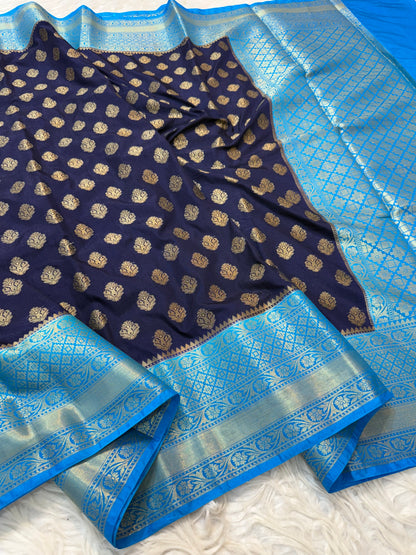 Nevy sea green shade Dupion Silk Banarasi Saree 