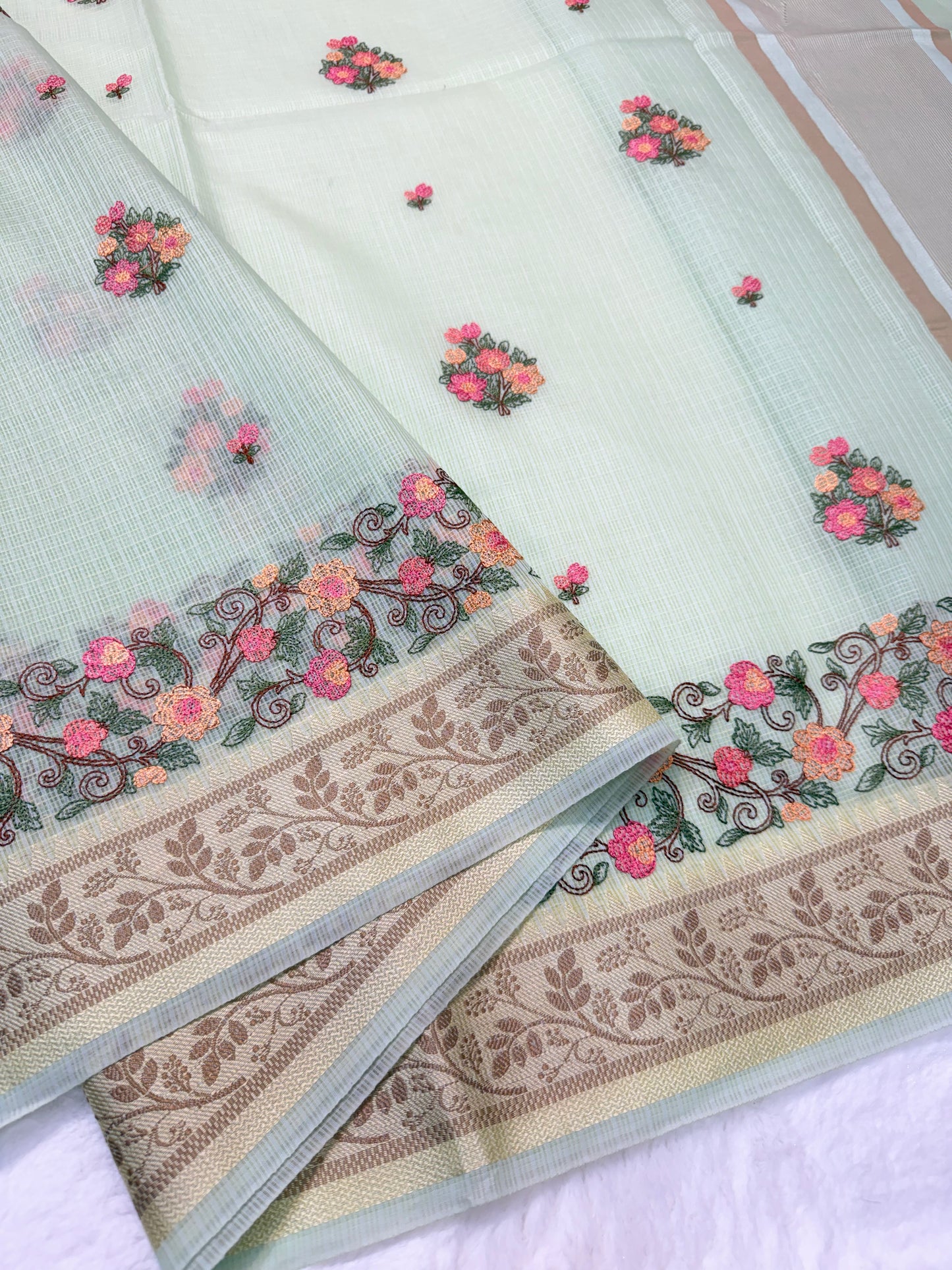 Pista green shade kota designer embroidery Banarasi saree