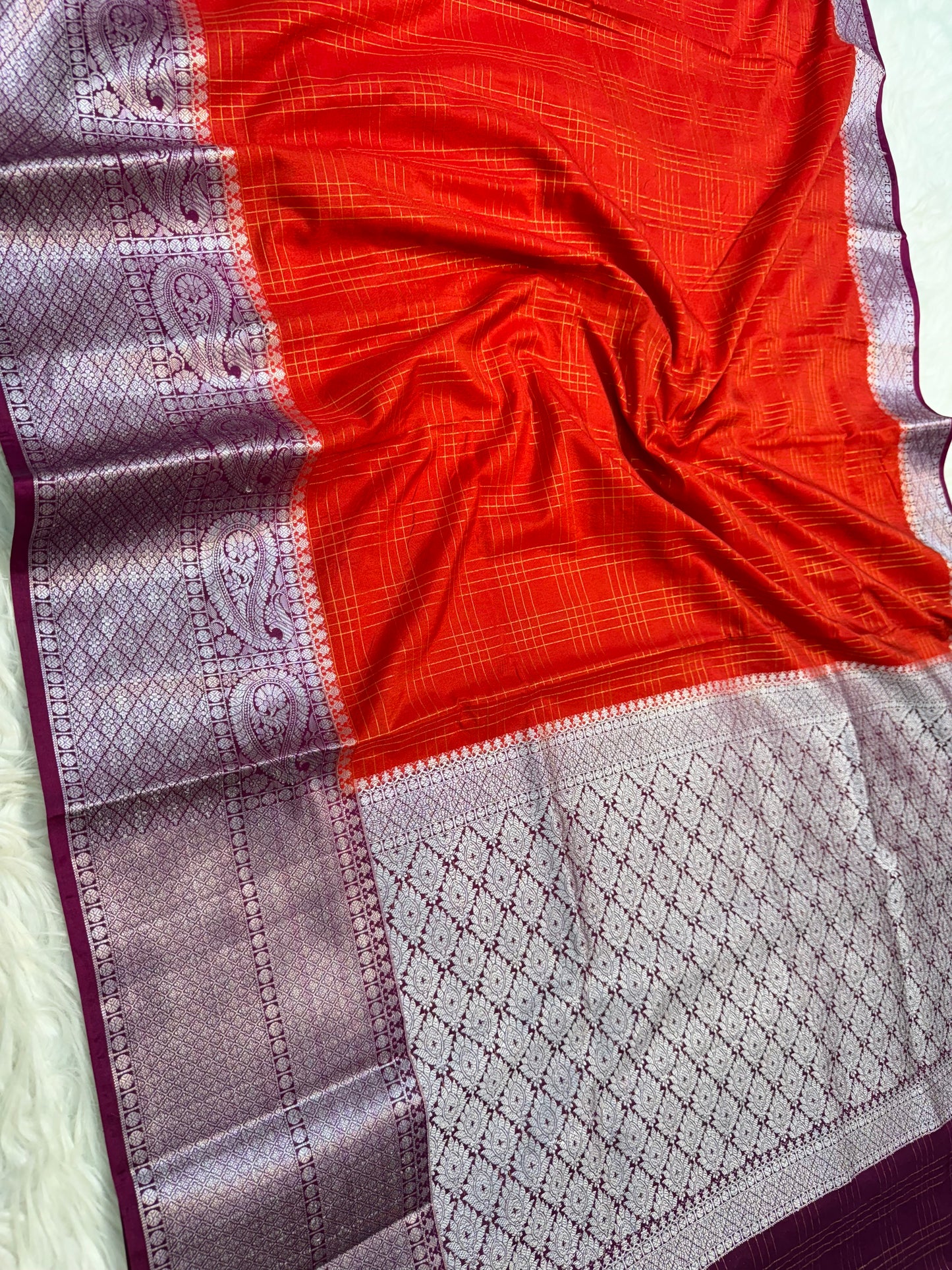 Red & magenta shade  Dupion Silk premium Banarasi Saree
