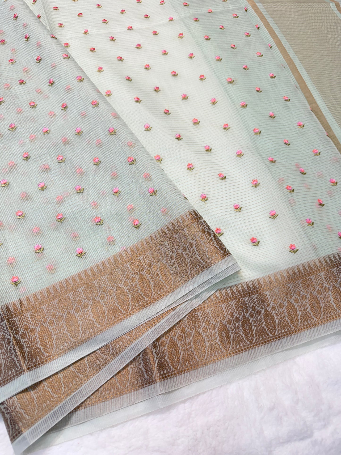 Sea green  shade kota designer embroidery Banarasi saree