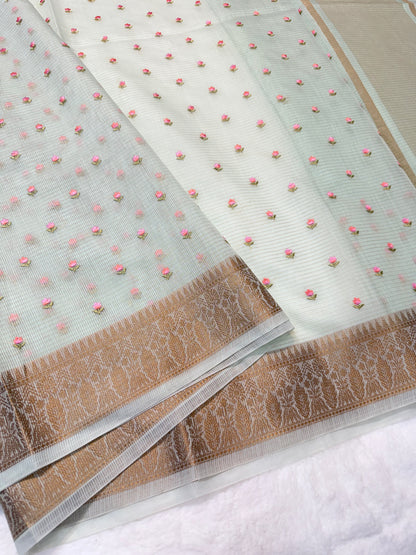 Sea green  shade kota designer embroidery Banarasi saree