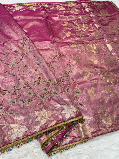 Maharani shade tissue ari & zardosi work designer premium Banarasi saree
