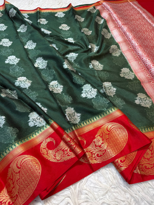 Red bottle green warm silk premium Banarasi saree