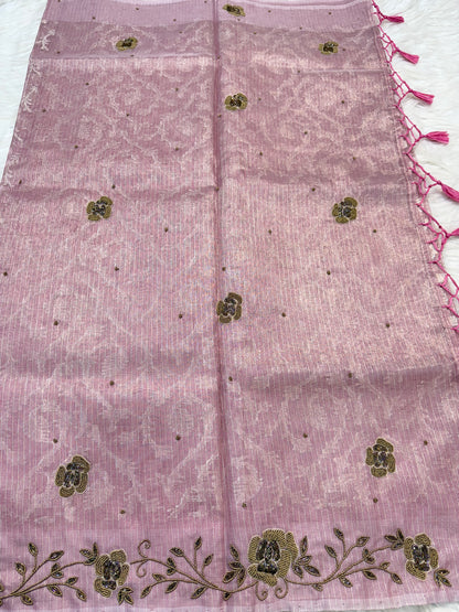 Peach  shade tissue kota zardosi work Banarasi saree
