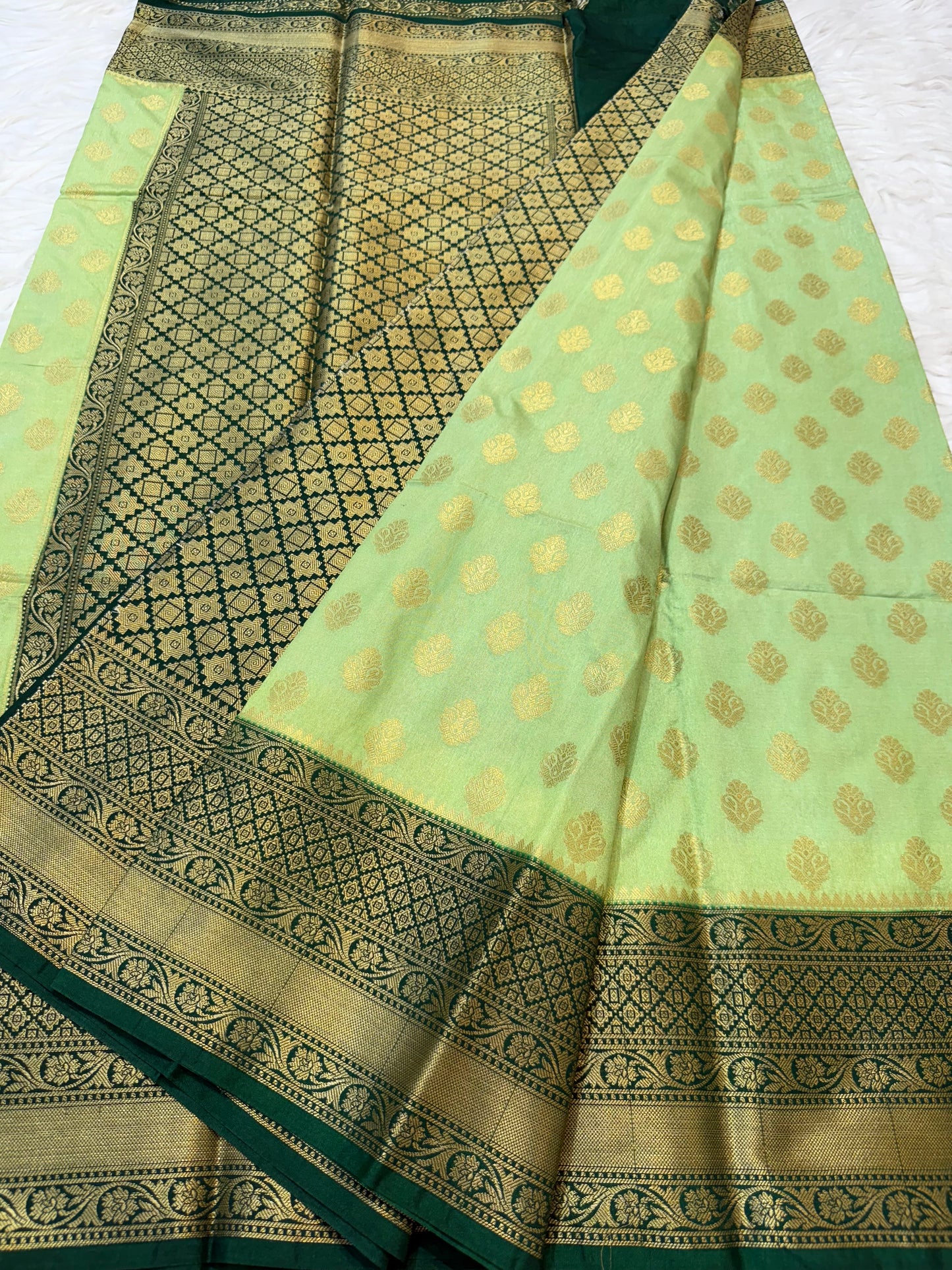 Pista green & bottle green shade Dupion Silk Banarasi Saree 