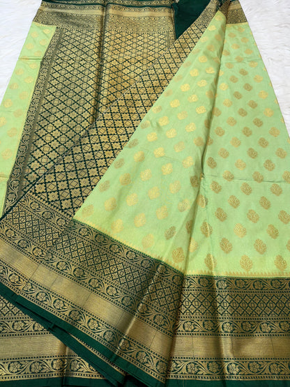 Pista green & bottle green shade Dupion Silk Banarasi Saree 