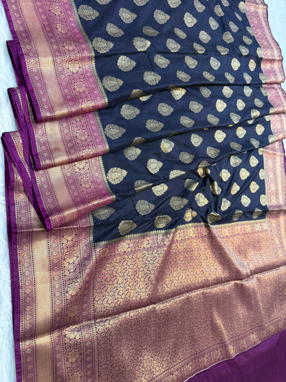 Black magenta shade Dupion Silk premium Banarasi Saree