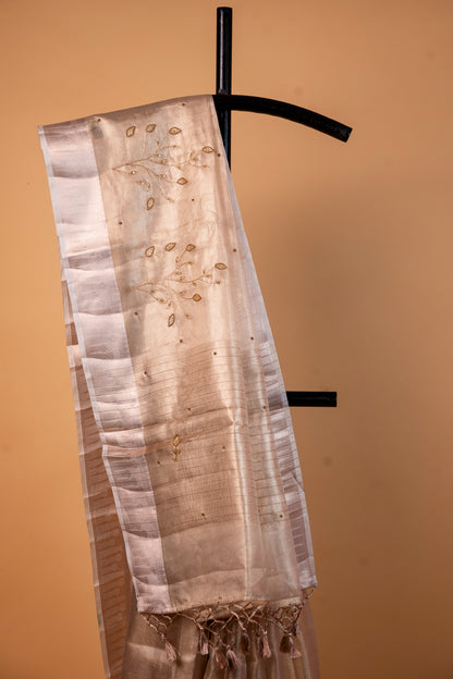 Beige shade tissue designer hand work Banarasi saree