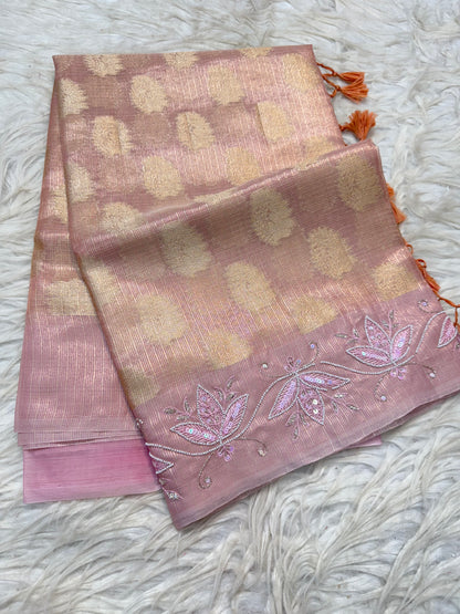 Dusty pink shade tissue kota zardosi work Banarasi saree