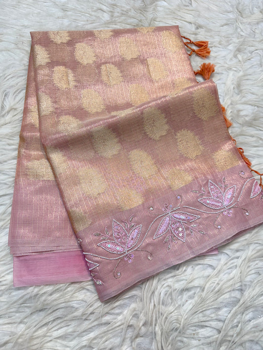Dusty pink shade tissue kota zardosi work Banarasi saree