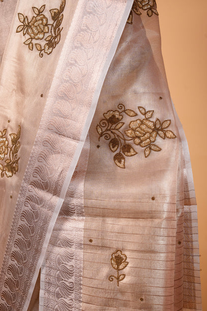 Beige shade tissue designer hand work Banarasi saree