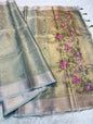 Light slate blue shade kota tissue kota designer embroidery handwork premium Banarasi saree