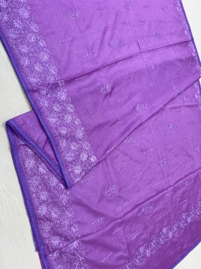 Magenta shade cotton kota chickenkari embroidery Banarasi saree