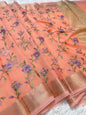 Peach shade kota  embroidery Banarasi saree