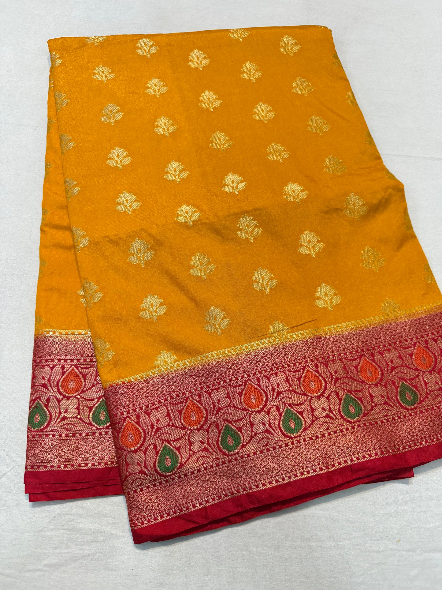 Mango red shade Dupion Silk premium Banarasi Saree