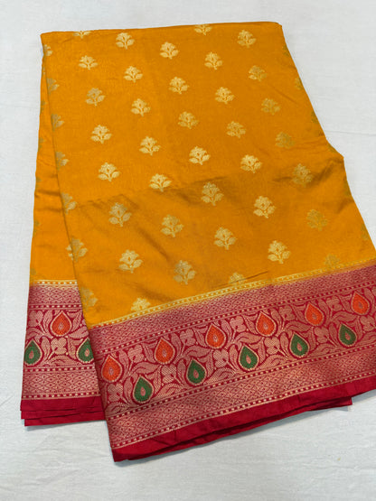 Mango red shade Dupion Silk premium Banarasi Saree