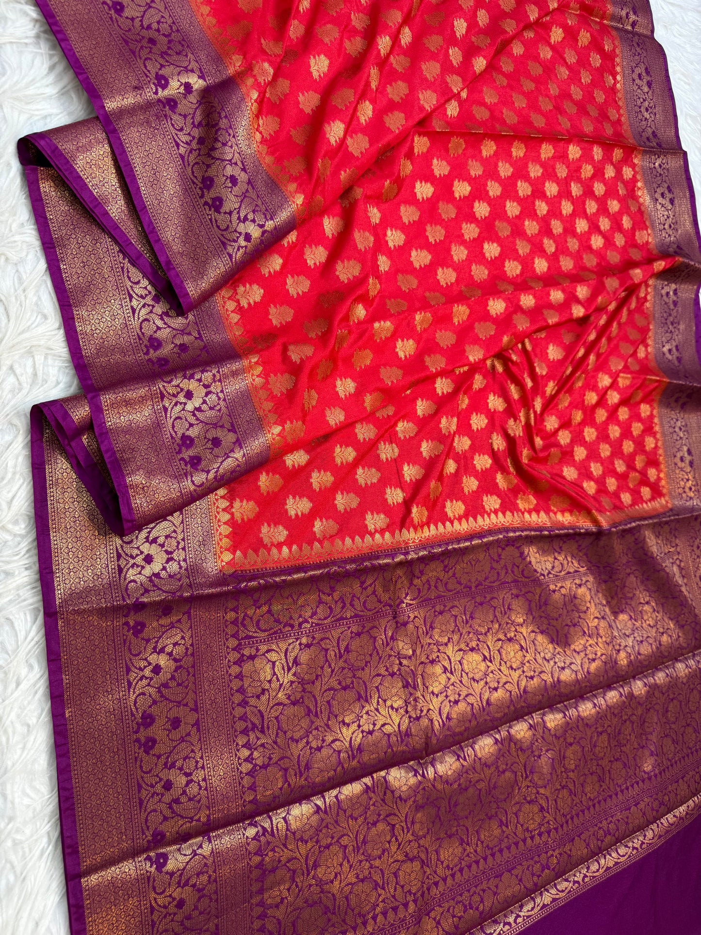 Red & magenta Dupion Silk premium Banarasi Saree