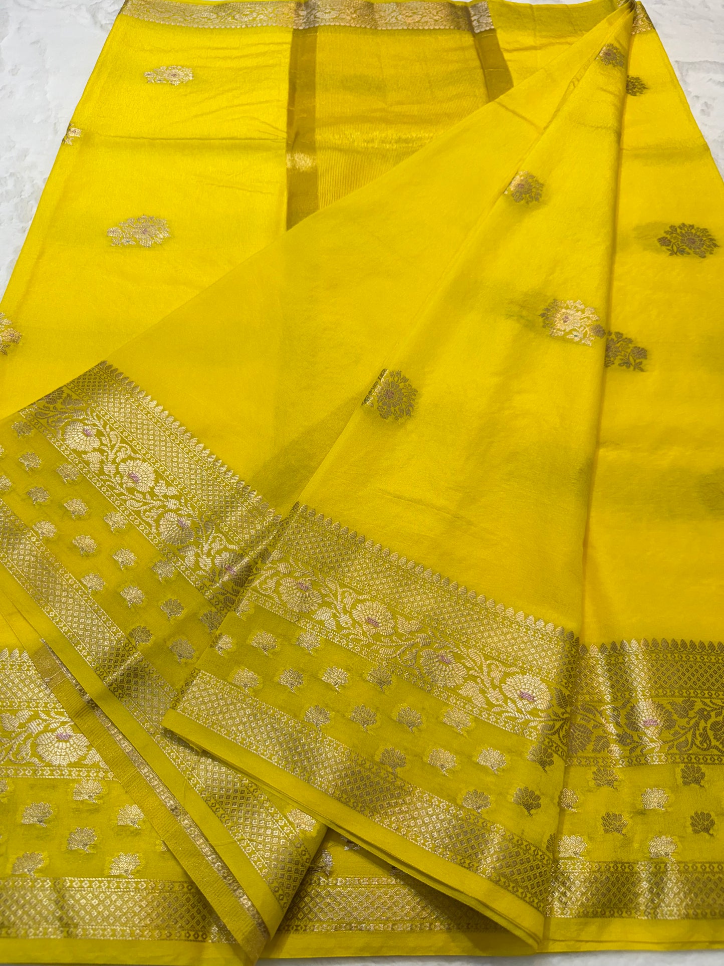 Yellow shade raw mango  premium Banarasi saree