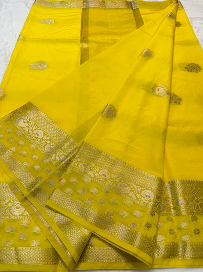 Yellow shade raw mango  premium Banarasi saree
