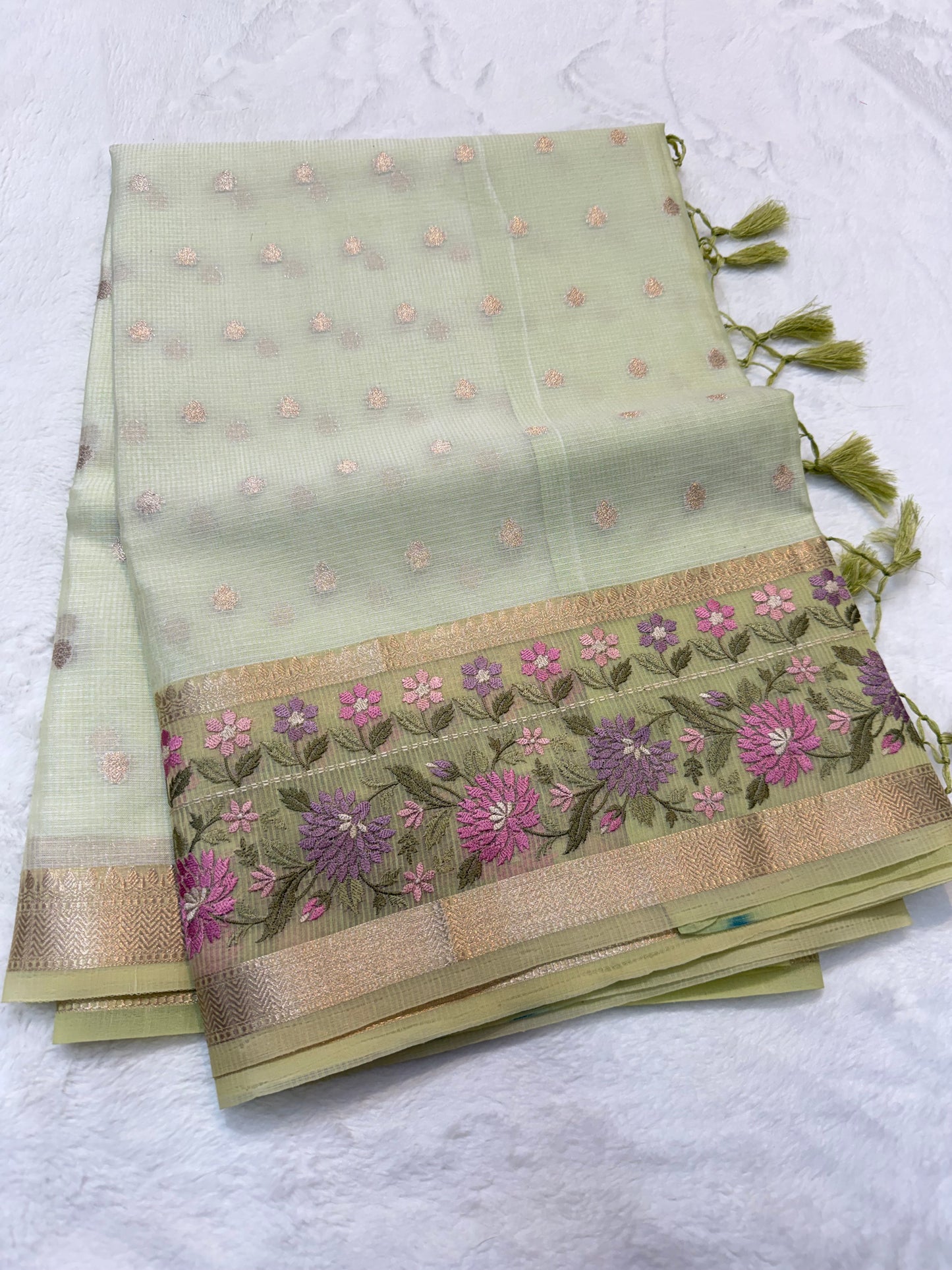 Pista green shade kota designer embroidery Banarasi saree