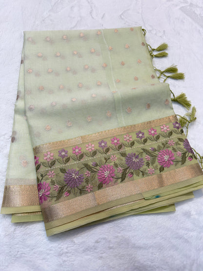 Pista green shade kota designer embroidery Banarasi saree