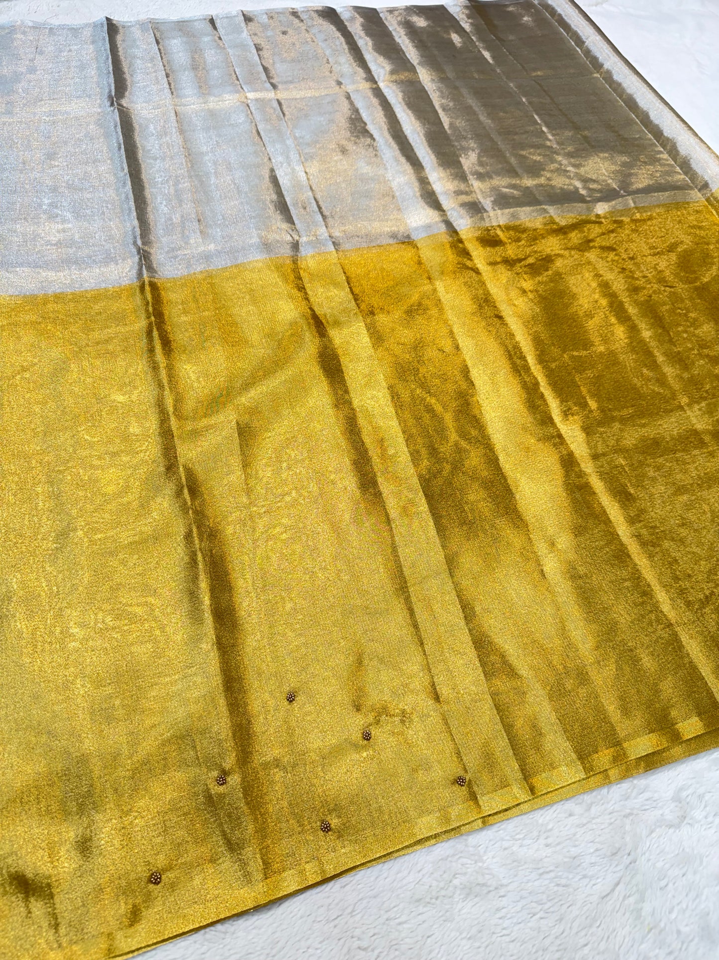 Gold silver tissue half half  tissue designer hand work Banarasi saree
