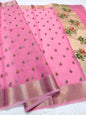 Pink shade cotton kota embroidery Banarasi saree