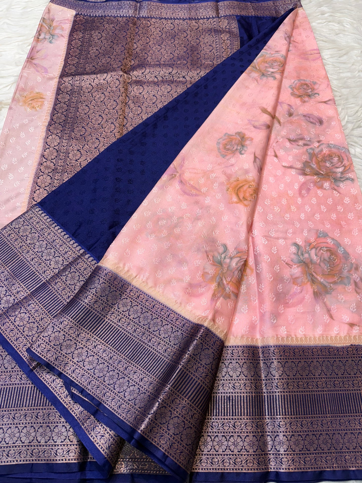 multicolour soft Dupion silk digital  print Banarasi saree