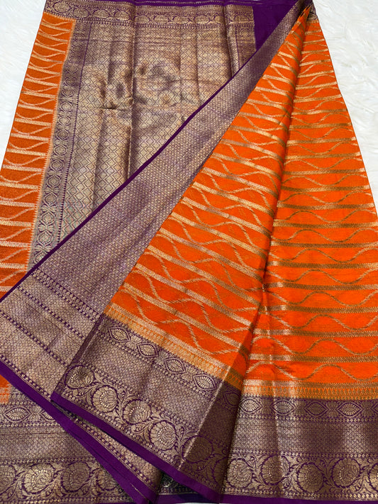 Orange magenta shade georgatte Banarasi saree