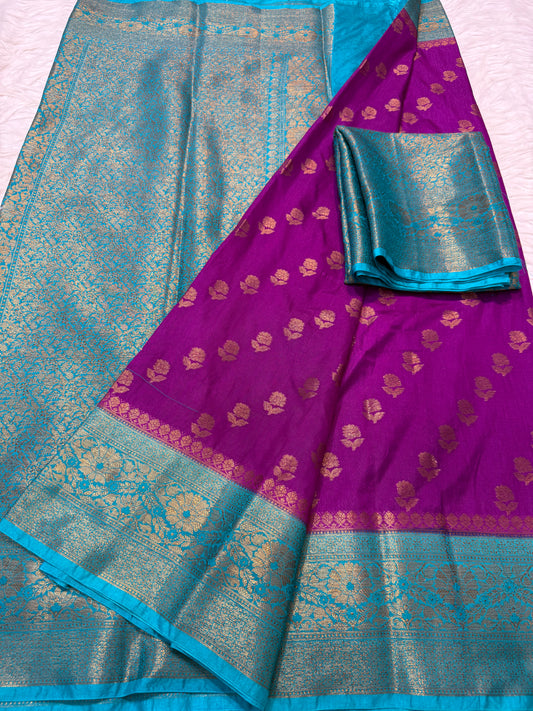 Magenta sea green shade  Dupion Silk premium Banarasi Saree
