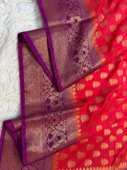 Red & magenta Dupion Silk premium Banarasi Saree