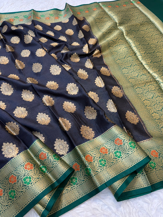 Black bottel green shade warm silk premium Banarasi saree