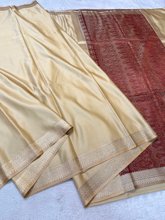 Beige shade mashru silk premium Banarasi silk Saree