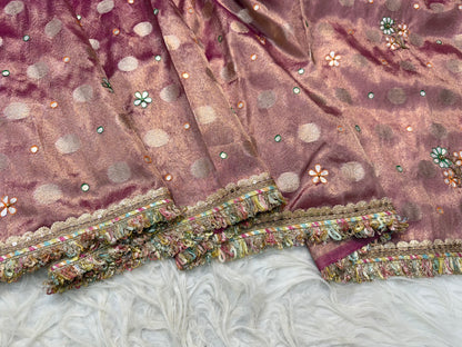 Magenta shade tissue ari & zardosi work designer premium Banarasi saree