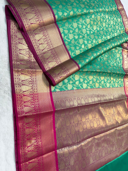 Sea green & magenta shade Kanchi silk premium Banarasi saree