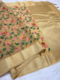 Beige shade organza designer premium embroidery Banarasi saree