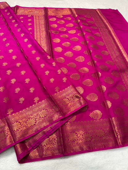 Royal pink  shade Dupion Silk premium Banarasi Saree